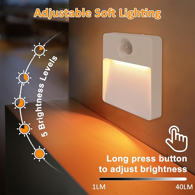 Guankai 3 Pack Motion Sensor Stair Light for Indoor, Rechargeable Battery Operated Closet Lights, RGBW Stick On Night Lamp, Motion Activated Magnetic Lighting Lamps for Step, Cabinet,Hallway,Bathroom