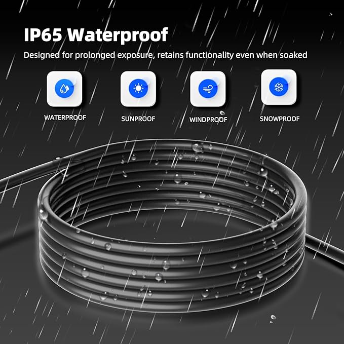 200 FT Outdoor Extension Cord Waterproof, Black, 3-Prong Power Cord, 16 AWG SJTW, 10A 1250W, Grounded, General Purpose Long Extension Cord for Lawn & Garden, ETL Listed