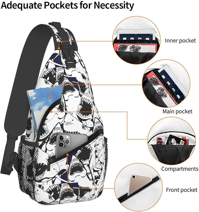 Shark Sling Bag For Women Men Fashion Backpack Crossbody Shoulder Bag Sling Backpack Chest Bag Travel Hiking Casual Sport Daypack