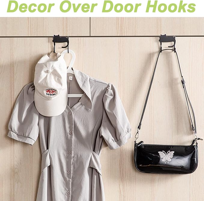 Over Cabinet Door Hooks, 3Pcs Iron Over Door Double Hooks Decorative Cat Over The Cupboard Drawer Hooks Multi-Purpose Hooks for Kitchen Bathroom Bedroom (Black)