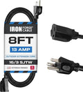 Iron Forge Cable Black Outdoor Extension Cord Waterproof 8 ft - 16/3 SJTW, 13 Amp Heavy Duty 3 Prong Extension Cord Outdoor for Home or Garden