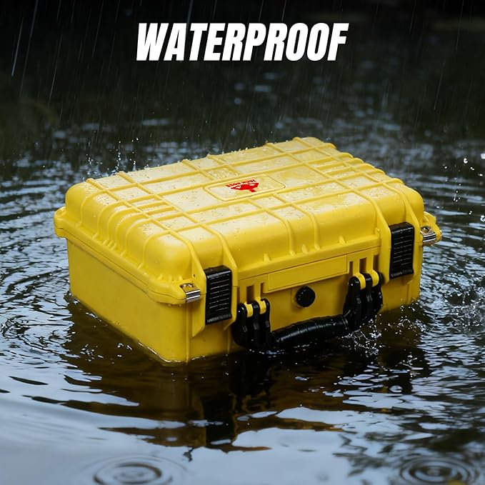 Jack Boss 16x 12.8x 6.8 Inch Hard Case, Portable Weather Waterproof Protective Camera Case with Customizable Foam, Fit Use of Drones, Camera, Equipments, Yellow