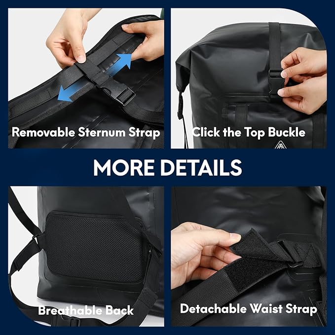 Haimont Large Waterproof Dry Backpack IPX7 Roll-top Dry Marine Dry Bag for Men Kayaking Rafting, 100L, Black