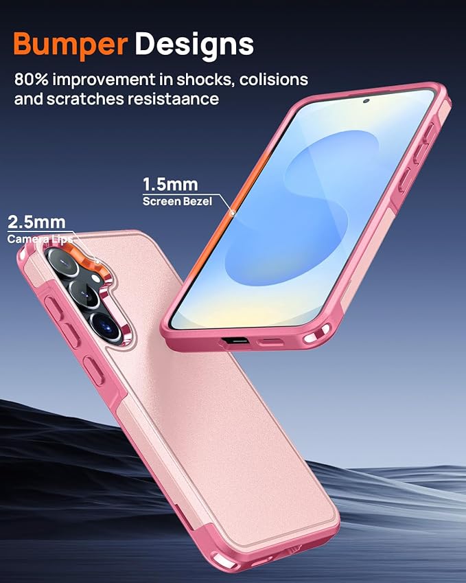 Lanhiem for Samsung Galaxy S25 S24 Phone Case with Tempered Glass Screen Protector, Shock Absorption, Anti-Scratch Shockproof Case Cover for Samsung S25 S24, Pink
