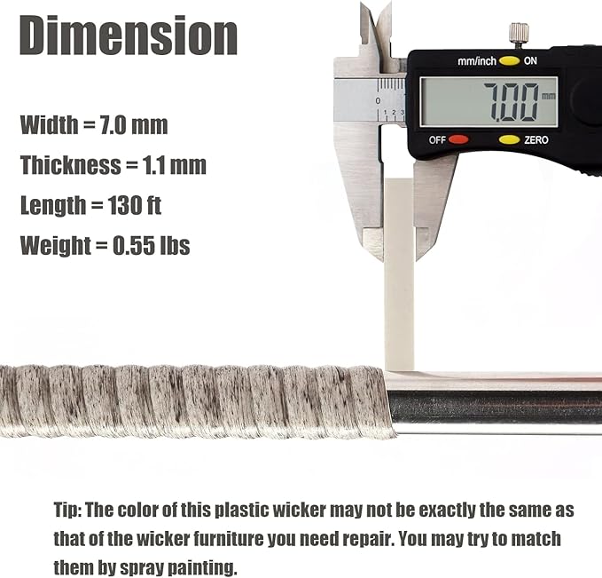Lahpivieh 120 Ft Wicker Repair Kit, Plastic Wicker Material, Faux Rattan Replacement Supplies for Patio Furniture Sofa Chair Repair (Mottled Grey)