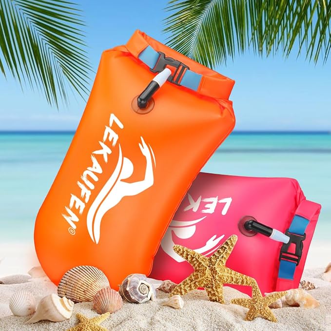 Swim Buoy for Open Water 2 Pack, 20L Swim Safety Float Waterproof Dry Bag for Swimmers Triathletes Kayakers Snorkelers, Swimming Pull Buoy for Safer Swim Training (Orange & Pink)
