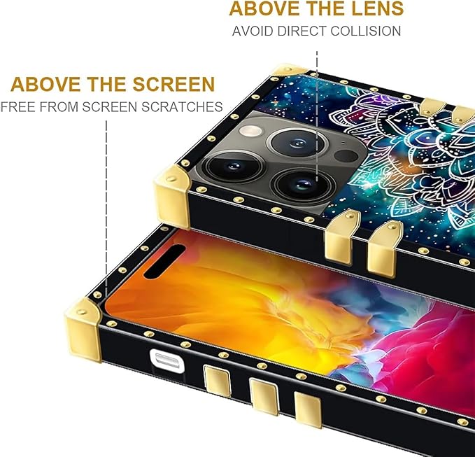 Compatible with iPhone 15 Pro Case, Starry Sky Colourful Mandala Luxury Golden Decoration for Girl Women Soft TPU Shockproof Protective Hard PC Back for iPhone 15 Pro