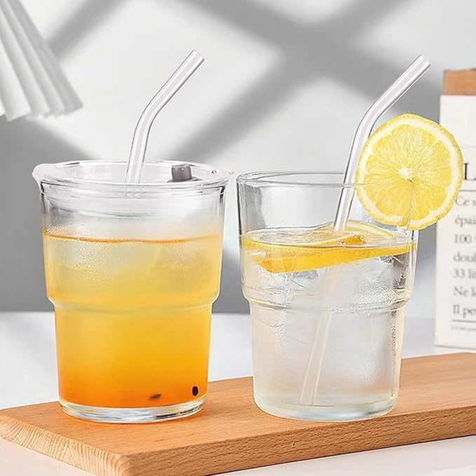Glass Cups With Lids And Straws, Matcha Cup, Iced Coffee Cup,13Oz/400ml Iced Coffee Glasses Tumbler, Thick Wall Glass Mug For Tea Water, Cute Chirstmas Gifts (Clear,1PCS)