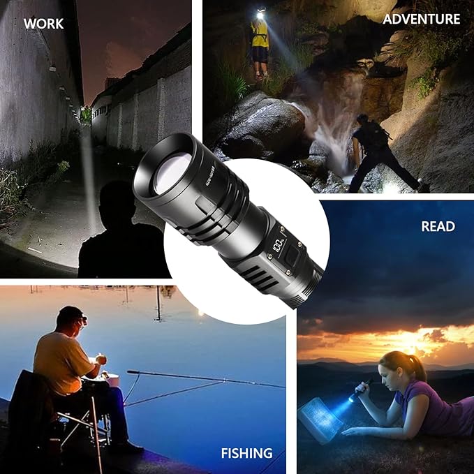 Rechargeable LED Flashlights High Lumens,10000mAh High Powered Waterproof Brightest Flashlight Zoomable Spotlight Flashlight