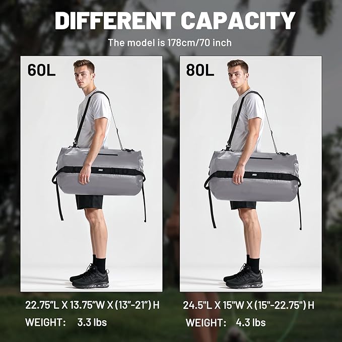 MIER Waterproof Duffel Bag Motorcycle Dry Bag Backpack Large Roll-Top Heavy Duty Dry Duffle Bags for Kayaking Camping Boating Gym Beach Cruise Ship, 60L/80L