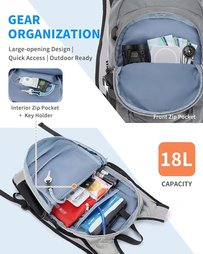 Blue Quartz Hydration Backpack with 2L Water Bladder, 18L Hiking Backpack for Women Men, Lightweight Water Pack with Phone Pocket for Quick Access, Hydration Pack for Cycling, Running, Biking