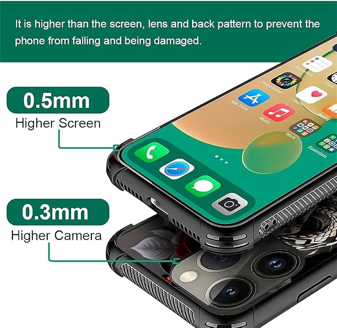 for iPhone 13 Pro Max Case, Entwined Rose Snake Pattern Graphic Design Girl Boy Soft Silicone Hard Acrylic Shock Protection for iPhone 13 Pro Max