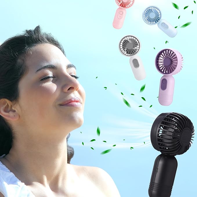 Rossesay 6 Pcs Mini Portable Fan Bulk Cute Handheld Lightweight Small Little Personal Hand Eyelash Fan 3 Speeds USB Rechargeable for Women Men Indoor Outdoor Makeup Travel (Multicolor)