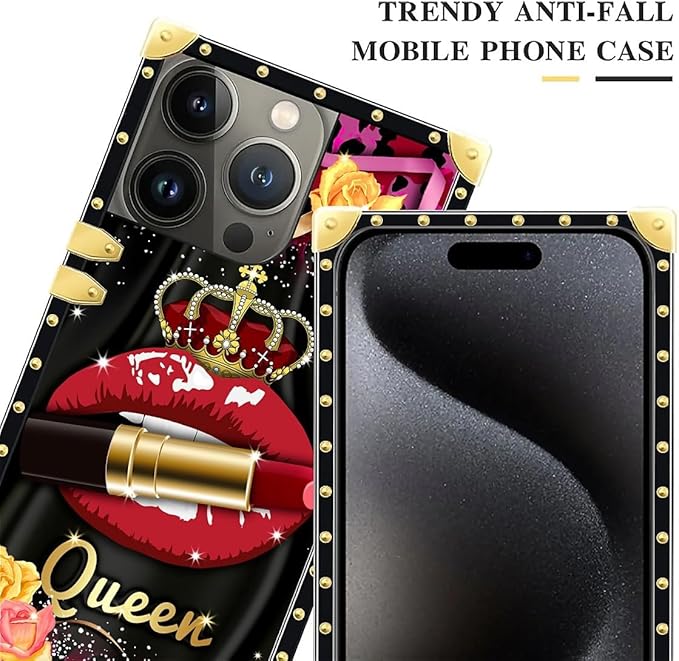 Compatible with iPhone 16 Pro Max Case, Queen Lip Crown Leopard Print Luxury Golden Decoration for Girl Women Soft TPU Shockproof Protective Hard PC Back for iPhone 16 Pro Max