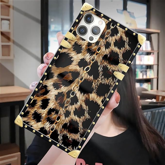 Compatible with iPhone 12 Pro Max Case, Seamless Gold Chain Leopard Luxury Golden Decoration for Girl Women Soft TPU Shockproof Protective Hard PC Back for iPhone 12 Pro Max