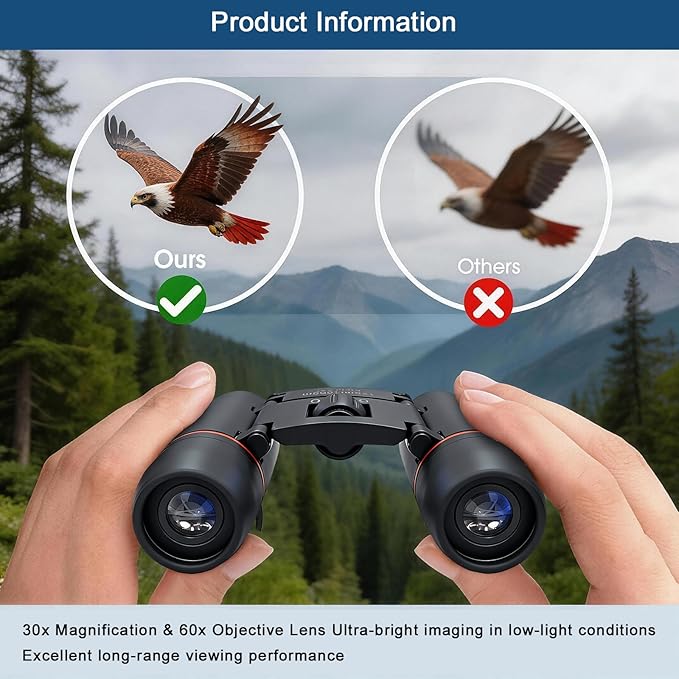 30x60 Mini Compact Binoculars for Adults Kids, HD Portable Waterproof Pocket Binoculars, Lightweight Folding Easy Focus for Bird Watching, Hunting, Concert, Theater, Travel Hiking Outdoor Sports