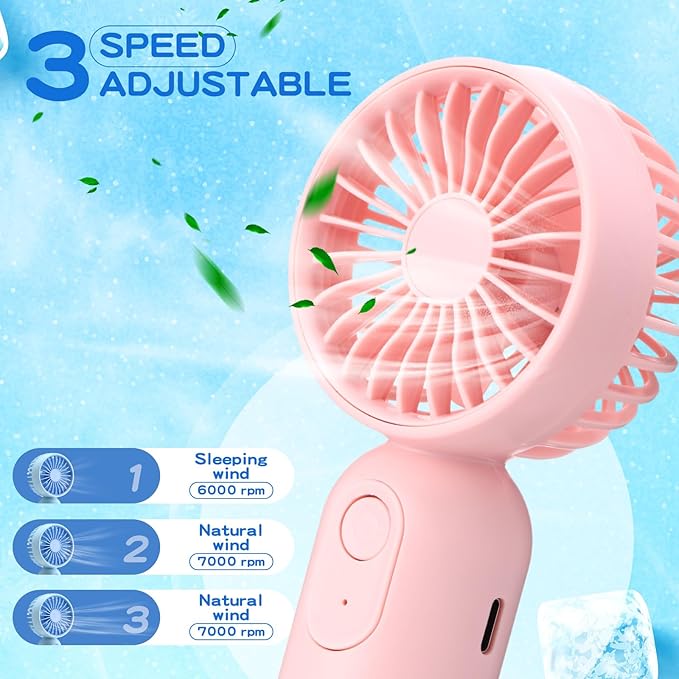 Rossesay 1 Pcs Mini Portable Fan Bulk Cute Handheld Lightweight Small Little Personal Hand Eyelash Fan 3 Speeds USB Rechargeable for Women Men Indoor Outdoor Makeup Travel (Pink)