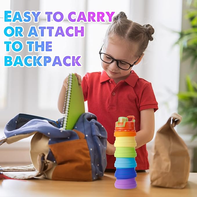 8 Pcs Collapsible Water Bottles Silicone Travel 16 oz Reusable Leakproof Foldable Water Bottles with Clip for Camping Hiking Cycling Travel Gym Yoga Outdoor Sports