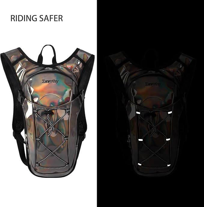 Reflective Hydration Backpack, Hydration Pack - Water Backpack with 2L Hydration Bladder, Essential for Festivals - Rave Hydration Pack for Hiking, Running, Cycling, and Festivals