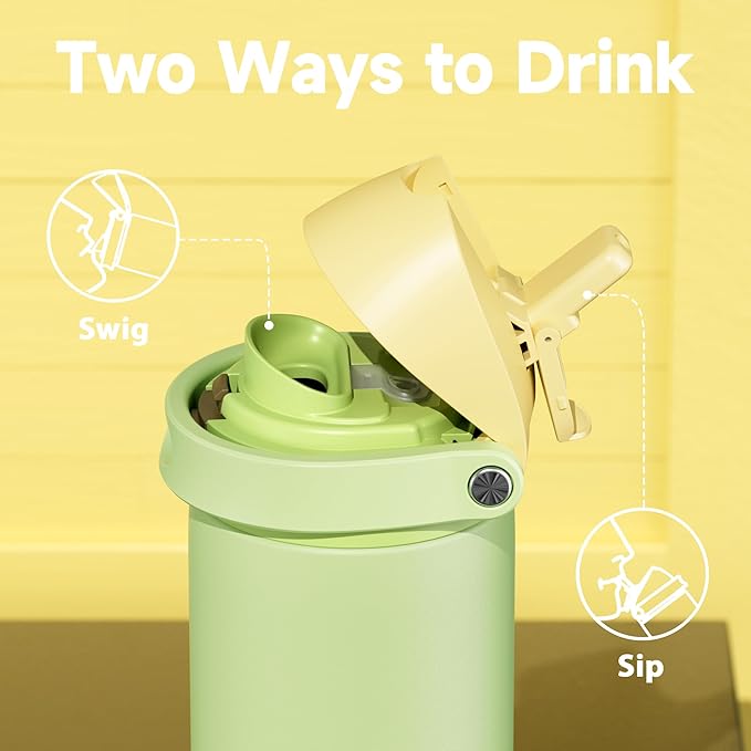24 oz Insulated Water Bottle with Straw: Meoky Stainless Steel Metal Water Bottle with 2-in-1 Lid - Leak Proof, Cold for 24 Hours, Protective Silicone Base, BPA-Free for Sports Travel Car, Sprout