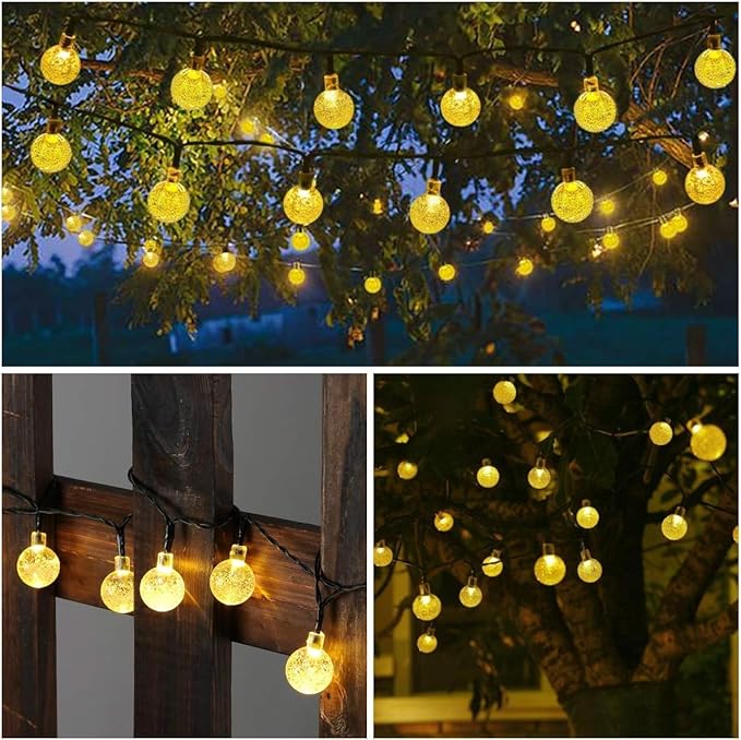 Toodour Solar String Lights Outdoor Waterproof, 36ft 60 LED Globe String Light with 8 Mode, Crystall Ball Lights Solar Patio Lights for Garden, Lawn, Patio, Gazebo, Yard, Outdoor Decor - Warm White
