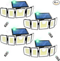 MDCMDCM Outdoor Solar Light Motion Sensor Waterproof - 3000 Lumens 3 Modes 416 LEDs 32ft 2400mAh 5 Heads Security Lights Flood Lights with Remote for Patio Yard Pool Outside （Wireless, 4p）