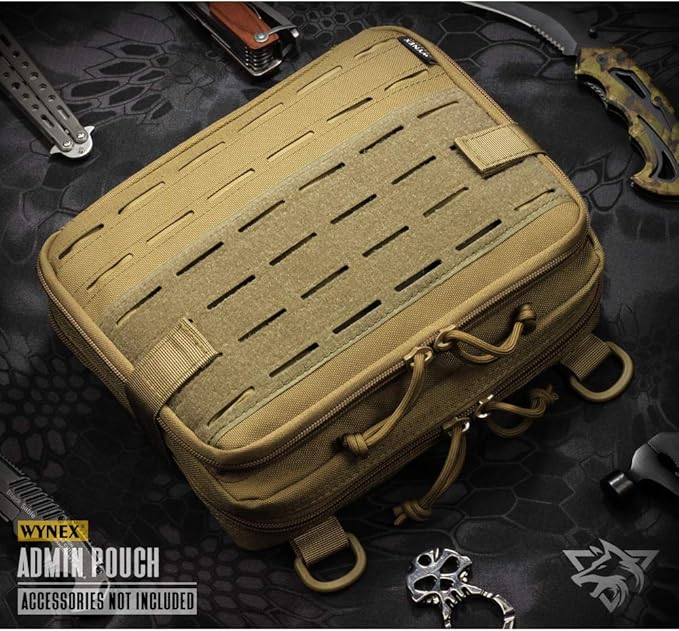 WYNEX Tactical Molle Admin Pouch of Double Layer Design, Admin Pouches Molle Attachment Military Medical EMT Organizer with Map Pocket EDC EMT Pack IFAK Tool Holder Universal U.S.A Patch Included