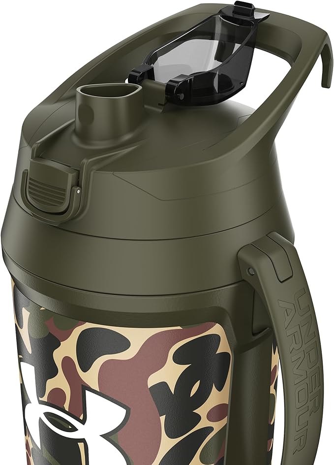 Under Armour Half Gallon Water Bottle Insulated, 64oz Insulated Water Bottle with Handle, Fence Hook, Leak Resistant, for Baseball, Football & More - Green Hyper Camo