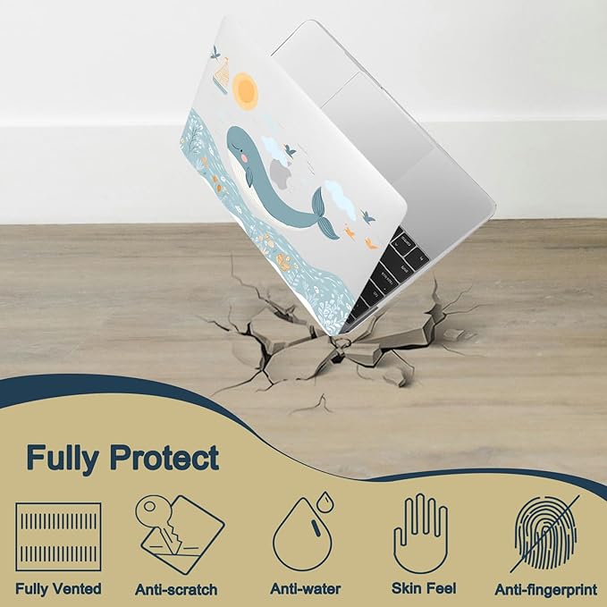 Case Cover for New MacBook Air 15 inch M4 M3 M2 2025 2024 2023 Release (Model A3114 A3241) with Retina Dispaly&Touch ID,Thin Hard Laptop Case & Keyboard Cover,Ocean Dolphin