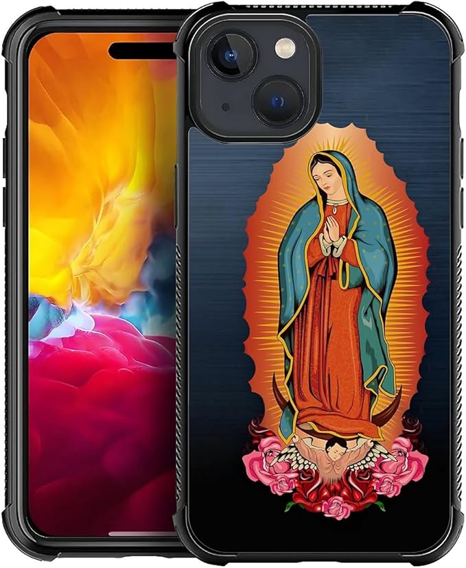 for iPhone 15 Plus Case, Red Virgen Guadalupe Pattern Made of Soft Silicone Hard Acrylic Shock Protection for iPhone 15 Plus