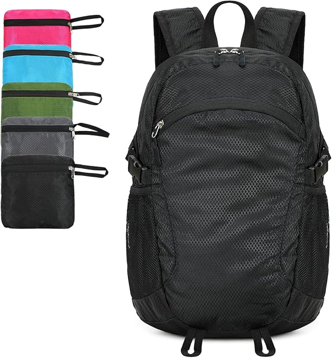 Small Hiking Backpack Travel Lightweight Hiking Packable Daypack Water-Resistant Foldable Backpacks 15L for Travel Women Men Camping (Black)