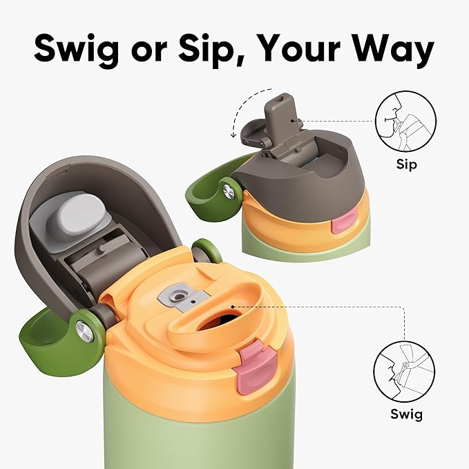 ENCOOL Leakproof Insulated Water Bottle with Straw Dual-Sip Water Bottle Bag-Safe Design for Work, Commute & Gym – Keeps Drinks Cold All Day, 18 oz, Sage Green