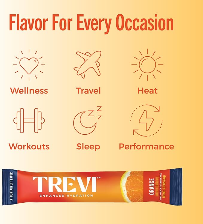 TREVI™ Everyday Sugar Free Electrolytes - Essential Drink Mix Hydration Powder Packets - 28 Count - Orange