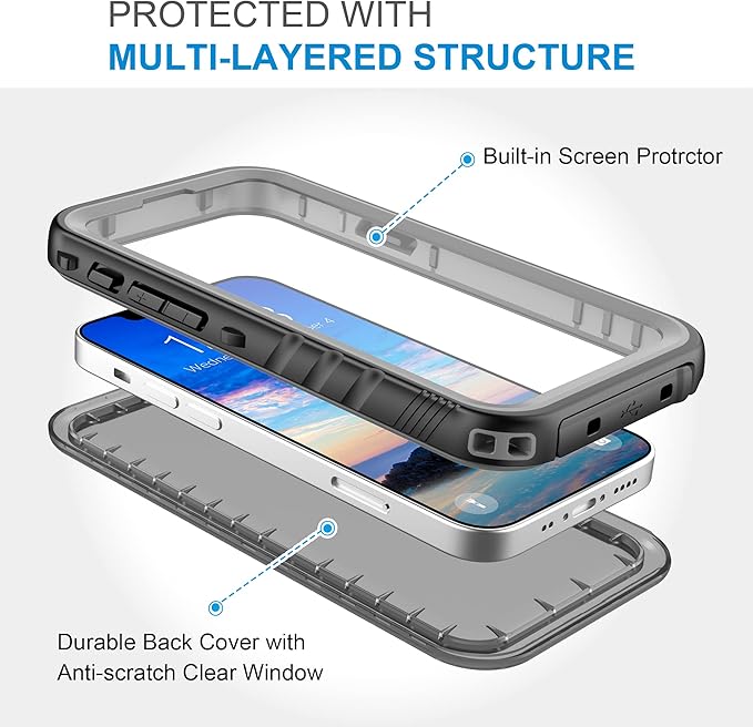 SPORTLINK for iPhone 13 Mini Waterproof Case - Full Body Shockproof Dustproof Phone Screen Protector Rugged Waterproof Case for iPhone 13 Mini 5.4 Inches Black