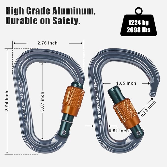 SOB Heavy Duty Steel Carabiner Clips -Auto Locking Climbing Carabiner, Industrial Strength Climbing Hooks for Keychains, Outdoor Gear, Backpacks, Hiking & Camping