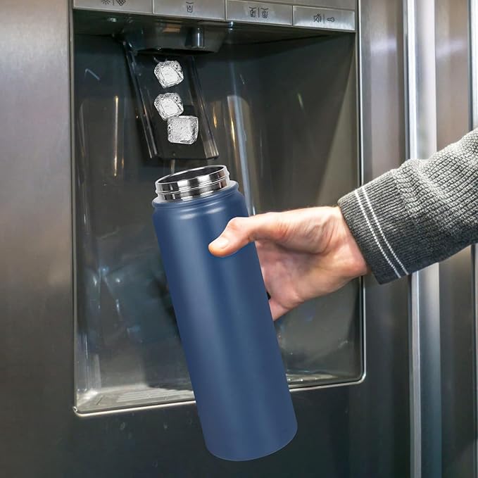 Insulated Water Bottle 24oz, Stainless Steel Double Wall Vacuum Sports Flask with 2-in-1 Straw & Chug Lid, BPA-Free, Leak Proof, Keeps Cold 24H for Travel Gym School