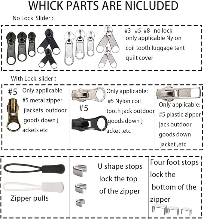 Meikeer 252-Piece Zipper Repair Kit with Replacement Zippers and Pulls, Universal Tools for Luggage, Bags, Jackets, and Outdoor Gear