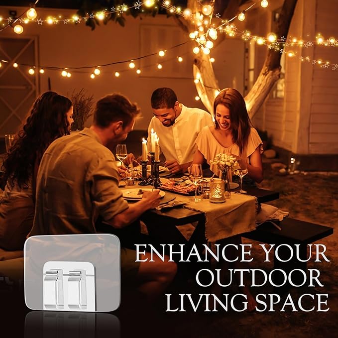 Hooks for Outdoor String Lights Clips: Heavy Duty Cable Clips with Waterproof Adhesive Strips for Hanging Christmas Light - Outside UV-Resistant Clear Sticky Cord Holders Rope Organizer (180)