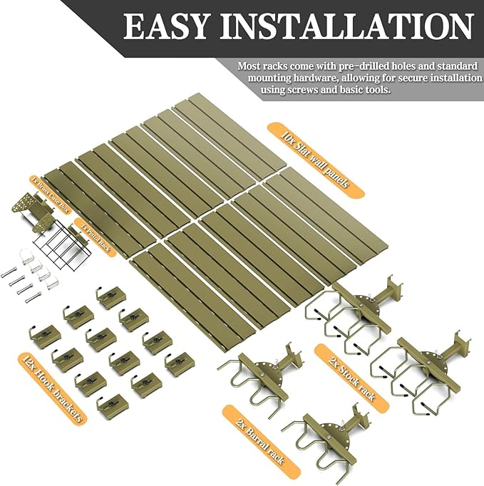 Wall Rack System - Aluminium Heavy-Duty Tactical Storage for Rifles, Carbines, Shotguns & Handguns, Modular Slatwall Organizer Holds up to 6 Rifles, 10 Pistols & 4 Mags