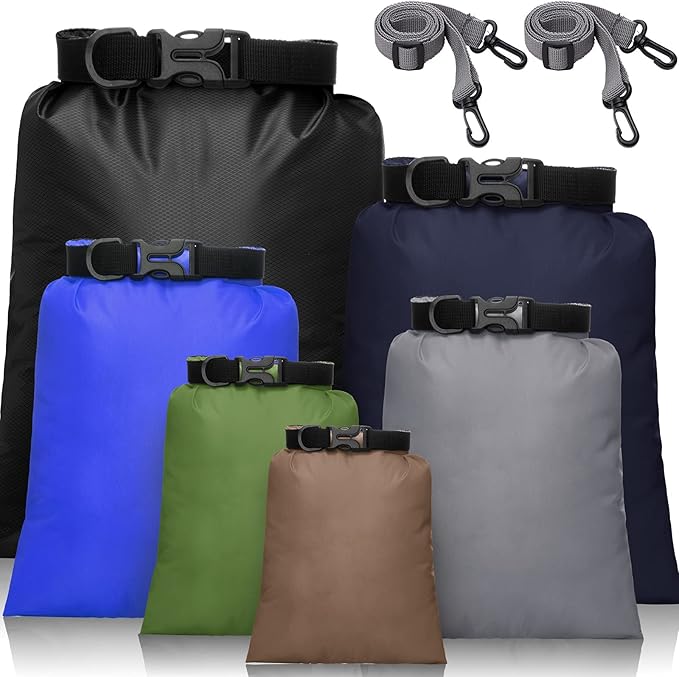Shappy 6/12 Pcs Waterproof Dry Bags, Lightweight Outdoor Waterproof Dry Stuff Sacks 15/8/5/4/3/2 L and Long Adjustable Shoulder Strap for Kayaking Rafting Boating Hiking Camping