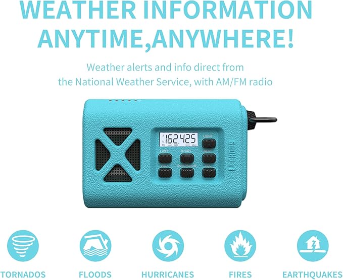 【2025 Newest】 Emergency Crank Weather Radio, NOAA/AM/FM Portable Solar Radio, USB Charged, Battery Powered, Hand Crank, SOS Alarm, Flashlight (Sky Blue)