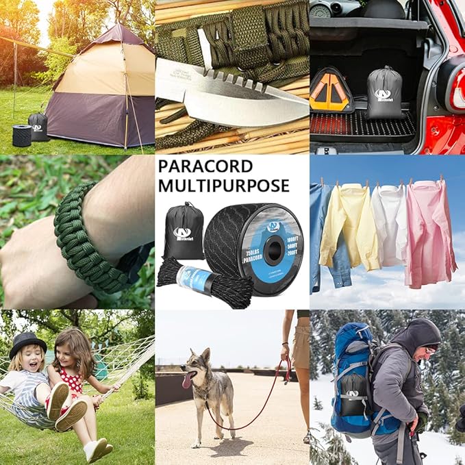 750Ib Reflective Paracord Rope,100' 200' 500' 1000', 4mm 11 Strand Parachute Spool Cord with Collecting Bag, para Cord Lanyard for Hammock, Camping