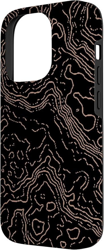 Topography Black & Brown Abstract Pattern Topographic Map Case for iPhone 14 Pro
