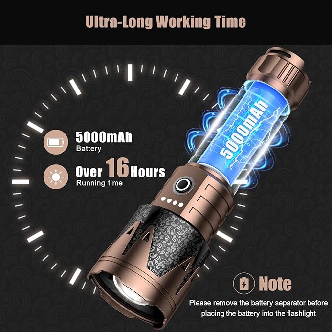SKYFIRE Rechargeable Flashlight with Ignition Lens&Lightsaber, 3000lm Super Bright Tactical Flashlight Zoomable Waterproof LED Flash Light for Camping Essentials,Outdoor,Home Emergency-Upgraded