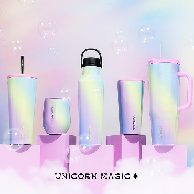 Corkcicle Go Cup XL - Leak-Proof Travel Tumbler - Triple Insulated Stainless Steel Water Bottle - Easy-Carry Handle - Summer Drinkware Gift - Keeps Drinks Ice Cold - 30 oz - Unicorn Magic