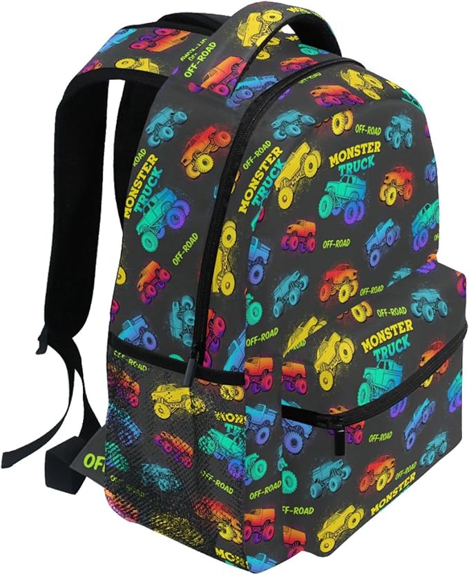 Wamika Monster Truck Kids Backpack Blue Racing Cars School Backpacks Boys Girls Preschool Book Bag