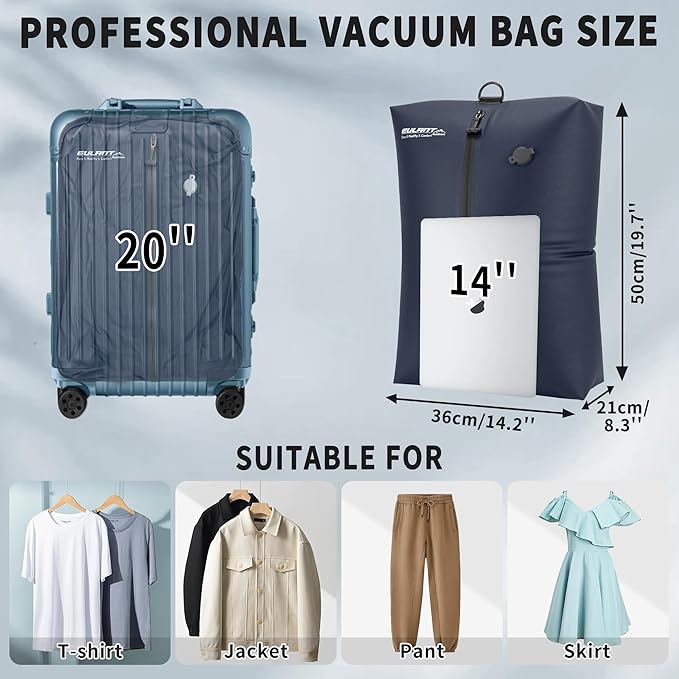 Reusable Vacuum Bags for Travel With Pump,Professional Waterproof IPX8 Zipper Vacuum Compression Bag for Suitcases Backpack,Space Saver Bags Packing Organizers for Clothing Packing(3 Pack,Navy)
