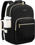 LOVEVOOK Laptop Backpack for Women with Giant Tumbler Holder 18.4 inch,Designer Travel Backpack Laptop Bag College Backpack,Quilted Work Nurse Teacher Backpack Purse Computer Bag Casual Daypack, Black