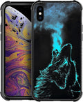 for iPhone Xs Max Case, Blue Breathing Wolf Pattern Graphic Design Girl Boy Soft Silicone Hard Acrylic Shock Protection for iPhone Xs Max