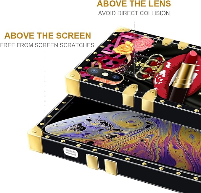 Compatible with iPhone XR Case, Queen Lip Crown Leopard Print Luxury Golden Decoration for Girl Women Soft TPU Shockproof Protective Hard PC Back for iPhone XR